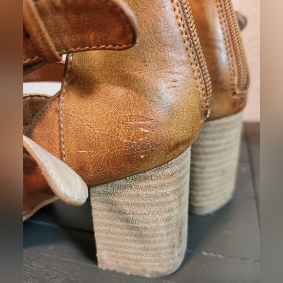 BEAST FASHION Tan Multi-Strap Block Heel Ankle Boots - Picture 6 of 11